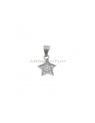 Ciondolo stella a pavè di zirconi bianchi con bordo lucido placcato oro bianco in argento 925