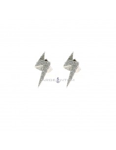 Lightning bolt earrings in white gold plated white cubic zirconia pave in 925 silver
