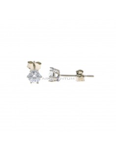 Point of light earrings with white zircon with 6 claws of 4 mm on a white gold plated base in 925 silver