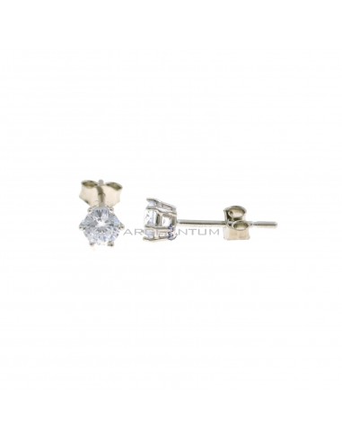 Point of light earrings with white zircon with 6 claws of 4 mm on a white gold plated base in 925 silver