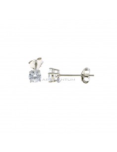 Point of light earrings with 4-prong white zircon of 4 mm on a white gold plated base in 925 silver