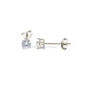 Point of light earrings with 4-prong white zircon of 4 mm on a white gold plated base in 925 silver
