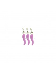 Ciondoli corni 4x13 mm smaltati rosa in argento 925 (3 pz.)