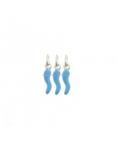 Pendants horns 4x13 mm light blue enamel in 925 silver (3 pcs.)