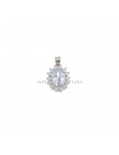 10x12 mm pendant with white oval zircon in white zircon frame white gold plated 925 silver
