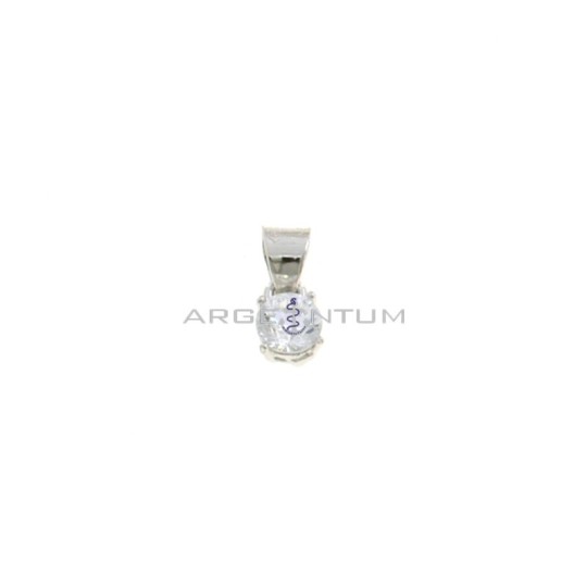 Ciondolo punto luce da 4 mm a 4 griffe placcato oro bianco in argento 925