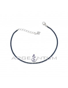 Tennis bracelet with 1.75 mm blue zircons and 925 silver white gold plated lobster clasp