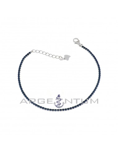 Tennis bracelet with 1.75 mm blue zircons and 925 silver white gold plated lobster clasp