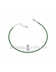 Tennis bracelet with 1.75 mm green zircons and 925 silver white gold plated lobster clasp