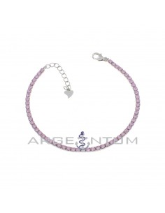 Tennis bracelet with 2.5 mm pink zircons and 925 silver white gold plated lobster clasp