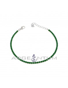 Tennis bracelet with 2.5 mm green zircons and 925 silver white gold plated lobster clasp