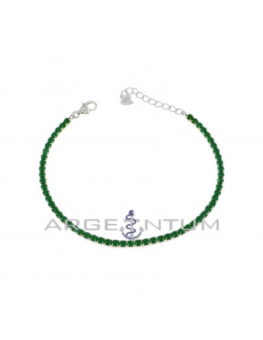 Tennis bracelet with 2.5 mm green zircons and 925 silver white gold plated lobster clasp
