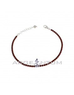 Tennis bracelet with 2.5 mm red zircons and 925 silver white gold plated lobster clasp