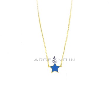 Collana maglia rolò diamantata con stella a lastra centrale smaltata celeste placcata oro giallo in argento 925