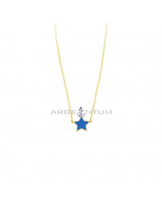 Diamond-coated rolo chain necklace with central star in light blue enamelled plate, yellow gold plated in 925 silver
