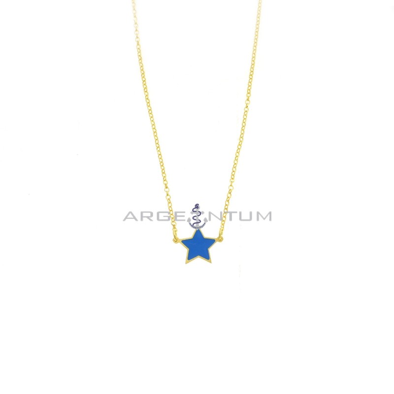 Collana maglia rolò diamantata con stella a lastra centrale smaltata celeste placcata oro giallo in argento 925