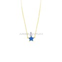 Diamond-coated rolo chain necklace with central star in light blue enamelled plate, yellow gold plated in 925 silver