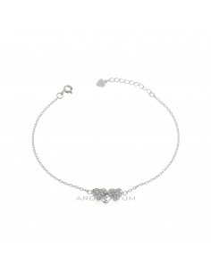 Forced mesh bracelet with central 2 hearts in white zircons pave white gold plated in 925 silver