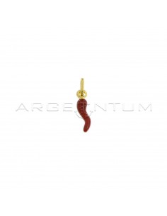 Horn pendant 4x13 mm red enamel yellow gold plated in 925 silver