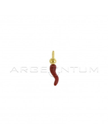 Horn pendant 4x13 mm red enamel yellow gold plated in 925 silver