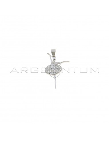 Ballerina pendant with white zirconia tutu white gold plated in 925 silver