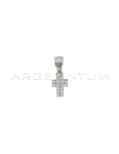 White gold plated cross pendant in white cubic zirconia in 925 silver