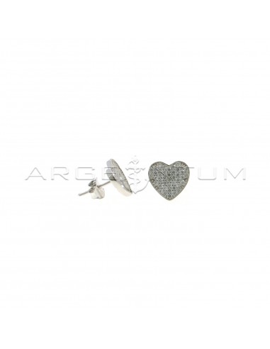 Heart lobe earrings in white gold plated white cubic zirconia pave in 925 silver