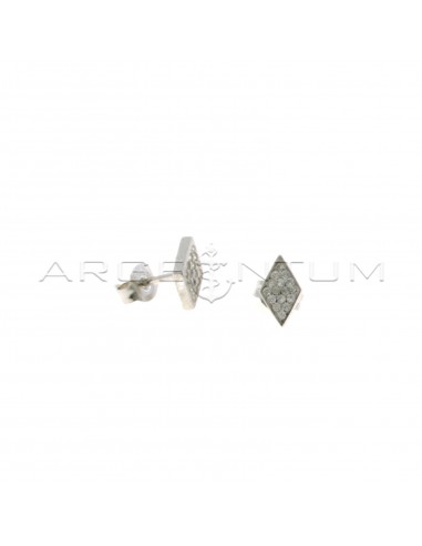 White gold-plated white zirconia pave rhombus lobe earrings in 925 silver