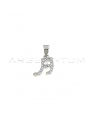 White gold plated zircon musical note pendant in 925 silver