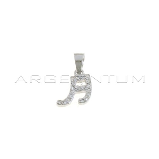 Ciondolo nota musicale zirconato bianco placcato oro bianco in argento 925