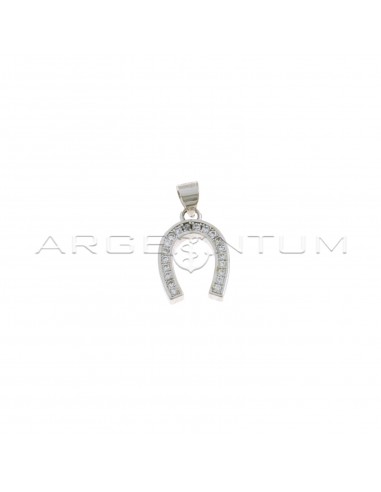 White gold plated white zircon horseshoe pendant in 925 silver
