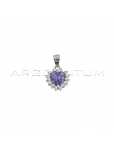 Purple zircon heart pendant in a 925 silver white zircon frame