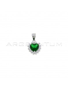 Ciondolo cuore di zircone verde in cornice di zirconi bianchi in argento 925