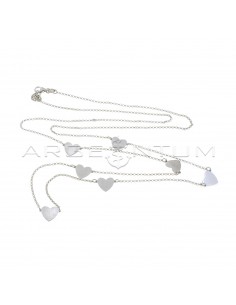 Rolo link necklace with 7 hearts in white gold plated 925 silver plate