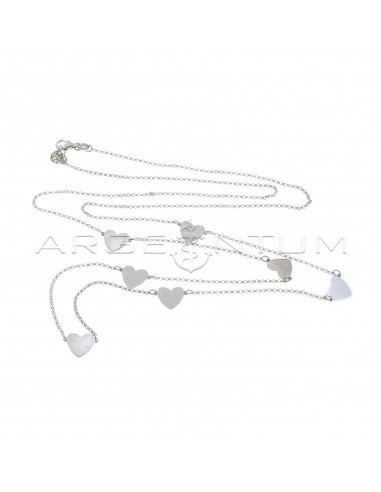 Rolo link necklace with 7 hearts in white gold plated 925 silver plate