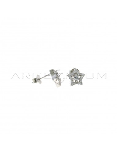 White gold plated white gold plated lobe star shape earrings with central light point in 925 silver