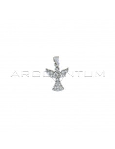 White gold plated white zircon angel pendant in 925 silver