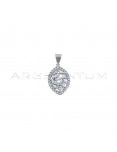 White zircon spool shape pendant with white gold plated central spool zircons in 925 silver