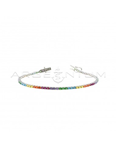 White gold plated tennis bracelet with 2 mm rainbow zircons in 925 silver