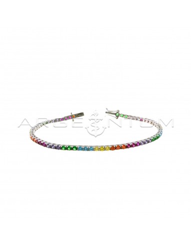 White gold plated tennis bracelet with 2.5 mm rainbow zircons in 925 silver