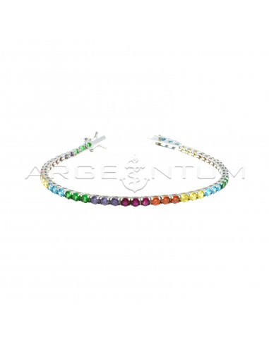 White gold plated tennis bracelet with 3 mm rainbow zircons in 925 silver