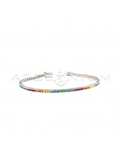 White gold plated tennis bracelet with 2 mm square rainbow zircons in 925 silver