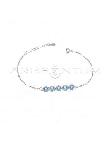 White gold plated bracelet with 5 central blue zircons with white zirconia frame in 925 silver