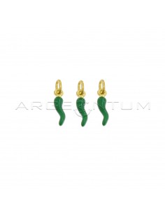 Pendants horns 4x13 mm dark green enamelled yellow gold plated 925 silver (3 pcs.)