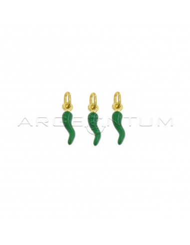Pendants horns 4x13 mm dark green enamelled yellow gold plated 925 silver (3 pcs.)