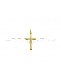 Ciondolo croce accoppiata con cristo microfuso placcato oro giallo in argento 925