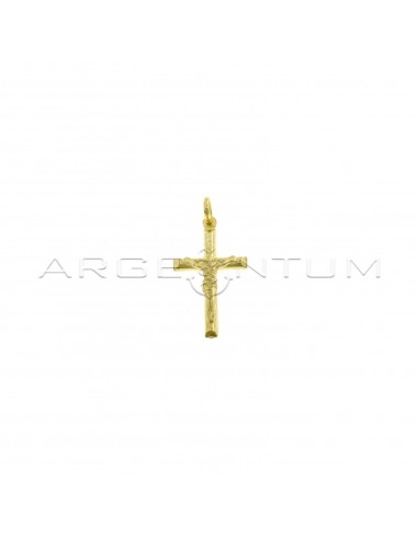 Ciondolo croce accoppiata con cristo microfuso placcato oro giallo in argento 925