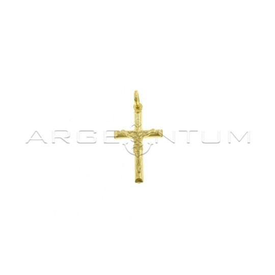 Ciondolo croce accoppiata con cristo microfuso placcato oro giallo in argento 925