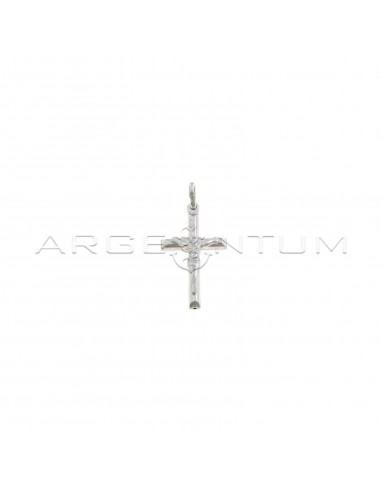 Ciondolo croce accoppiata con cristo microfuso placcato oro bianco in argento 925
