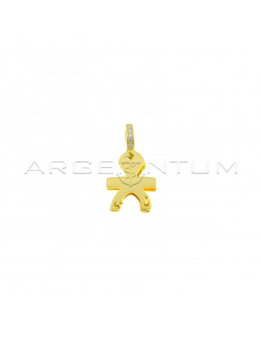 Double plate baby pendant with yellow gold plated white zirconia counter-link in 925 silver
